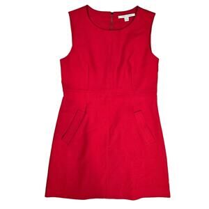 Diane Von Furstenberg Womens Sleeveless Red Back Zip Sheath Dress Sz 14